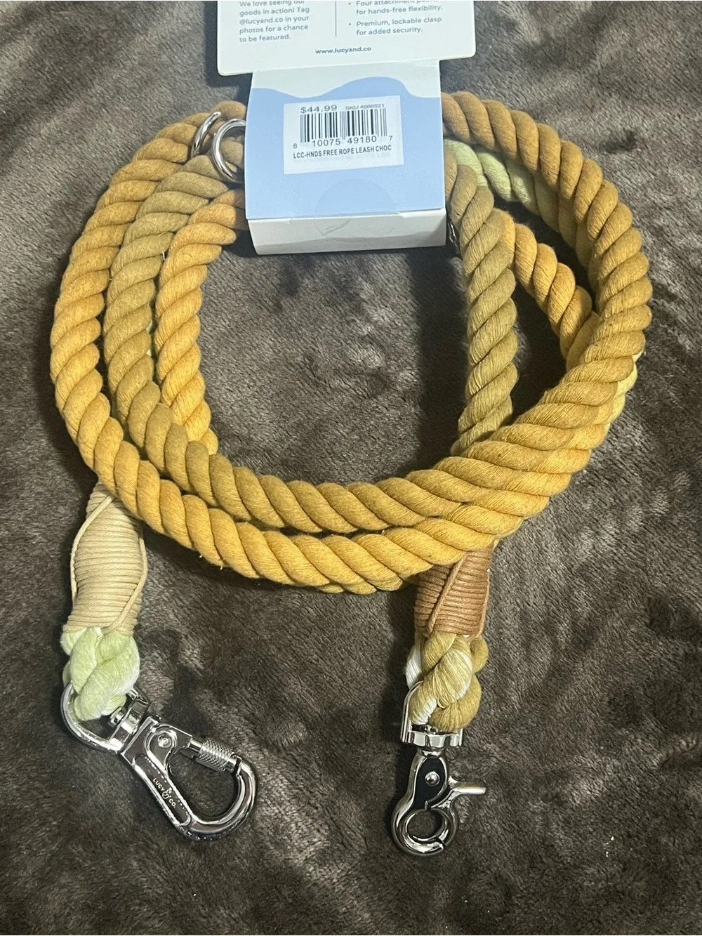 Lucy & Co. Rope Leash in Yellow Gradient with Silver Hardware